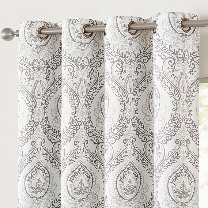 jinchan Grey Blackout Curtains 90 Inch Damask Vintage Grommet 2 Panels | Room - Image 9
