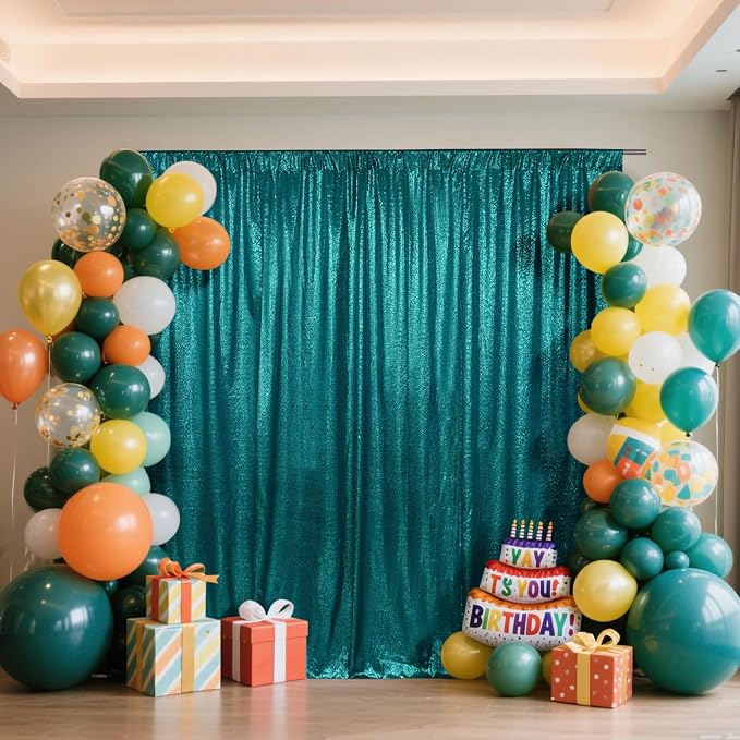 SquarePie 7x7ft Teal Sequin Backdrop, High Density Non-Transparent Glitter by SquarePie