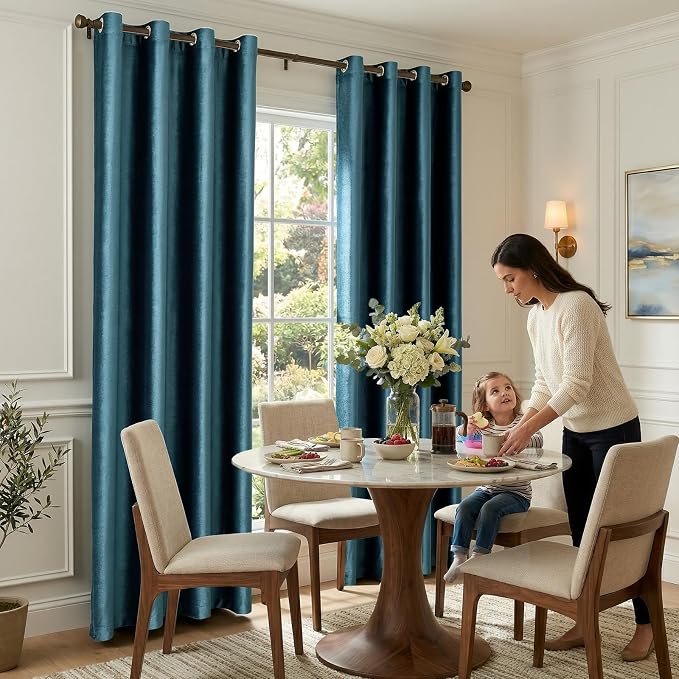 Velvet Peacock Blue Blackout Curtains 108 inch Length - Image 4
