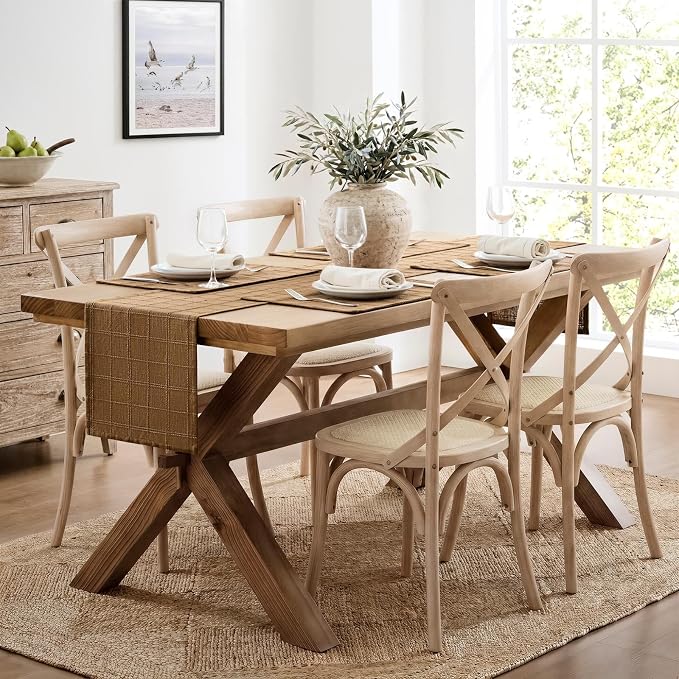 Linen Checked Farmhouse Table Runner, 13x90 Inches Roasted Brown | Raised Grid - Image 3