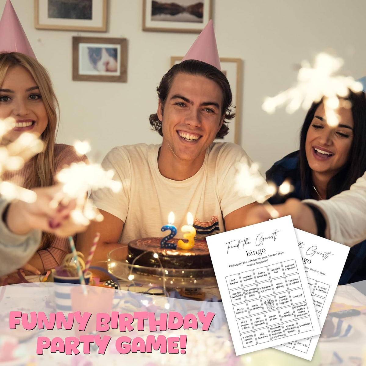 Birthday Party Games, Find The Guest Bingo, 25 Pcs Card Set for Guests, Fun Birthday Game for Teen Adults – A08