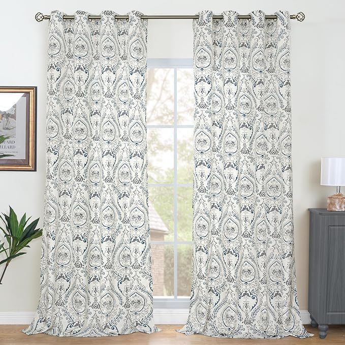 Linen Curtains 95 inch Length for Living Room, Printed Linen Curtains Grommet - Image 2