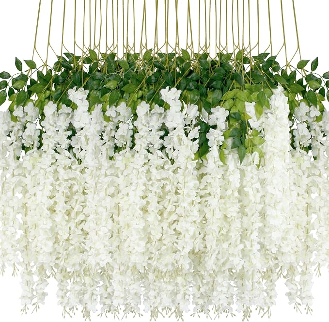 108Pcs Artificial Wisteria Flowers 3.6 Feet/Piece White Dense Artificial Fake by HanYun
