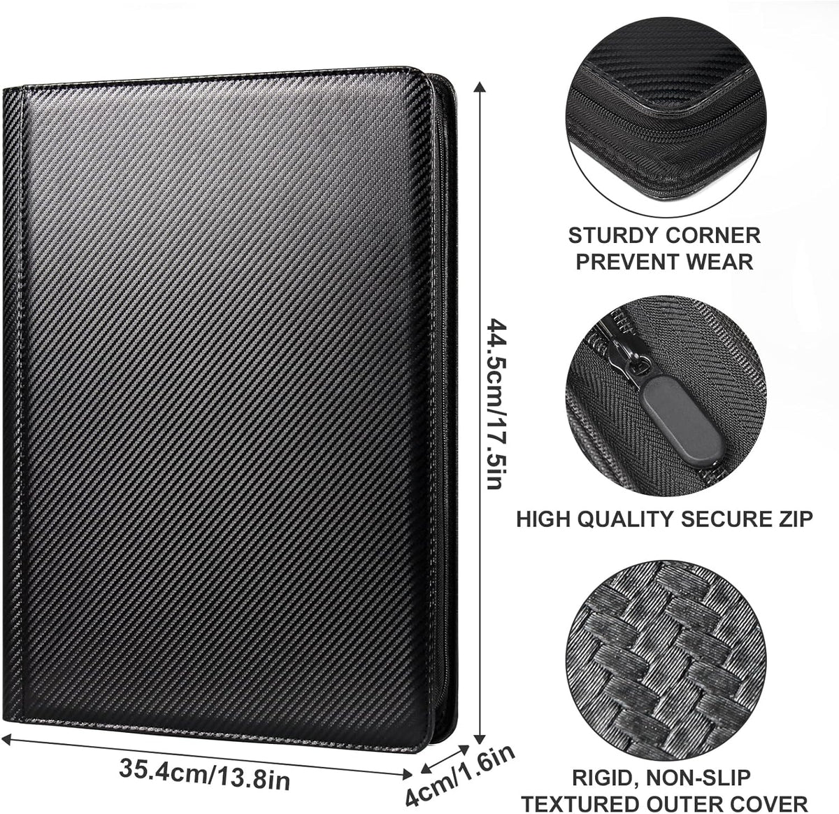 GEAoffice Trading Card Binder 16 Pockets, Premium Large 1000 Card Binder Holds 1000+, Side Loading Collection Album Folders for YuGiOh, MTG, TCG, Games& Sports, Carbon Black