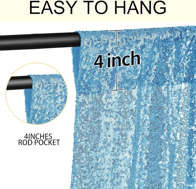 2×8FT-4PCS Blue Sequin Backdrop Curtains Panels, Photography Backdrop Glitter - Image 5