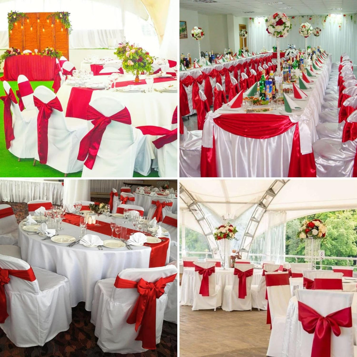 50 PCS Satin Chair Sashes Bows Decorative Universal Chair Cover Chair Ribbon Bows Ties Back Sash for Wedding Party Ceremony Reception Hotel Event Banquet Restaurant Home Kitchen Decor(7 x108inch,Red)