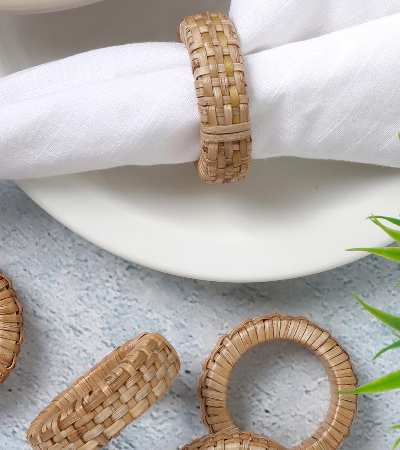 Handcrafted Napkin Ring Set of 12, Unique Cane & Plastic Design, Elegant Tableware, Premium Quality Napkin Ring, Perfect for Dinner Parties, Wedding Decor, Holiday Gatherings (Brown) - CLEENTABLE