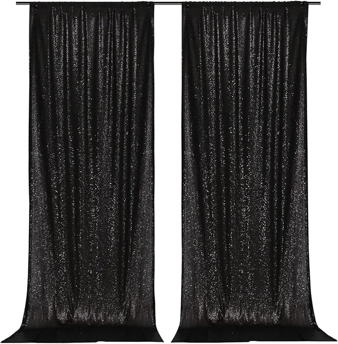 PartyDelight Black Sequin Backdrop Curtains 5x10ft 2 Panels | Sparkly 3mm - Image 6