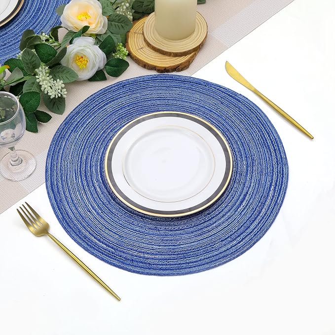 SHACOS Round Braided Placemats 15 inch Set of 4 Washable Cotton Polyester - Image 6