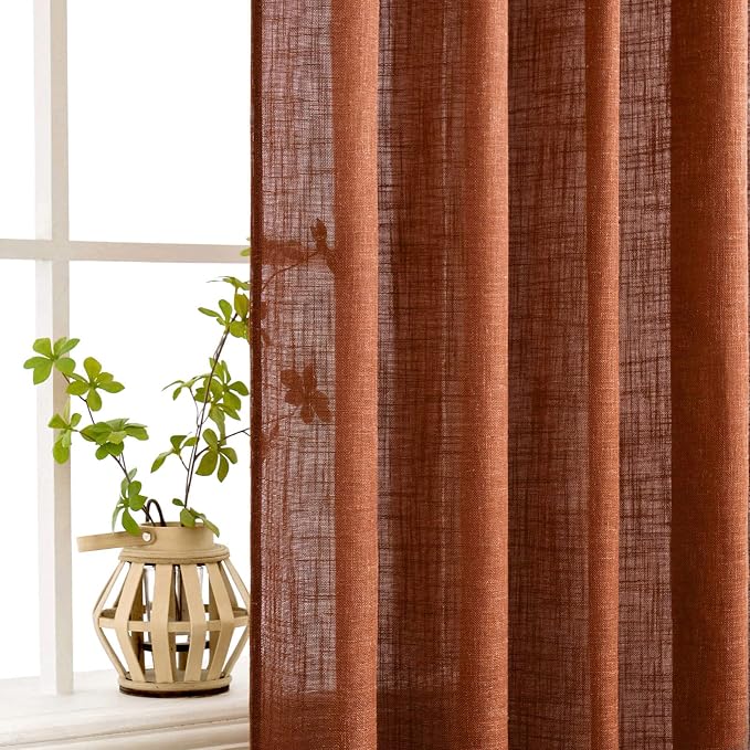 MIULEE Burnt Orange Fall Linen Curtains 52x72 Inch - Image 5