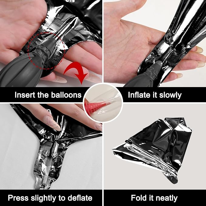 6Pcs Black Silver Round Foil Balloons, 22inch 4D Metallic Silver Black Balloons - Image 6