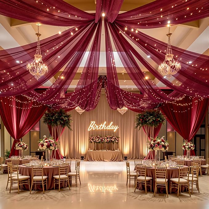 6 Panels Burgundy Ceiling Curtains by Unknown