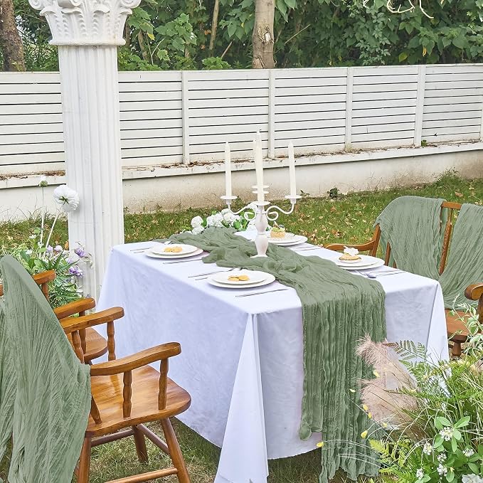 IVAPUPU 10 Pcs Cheesecloth Table Runner - 10ft Sage Green Boho Gauze Cheese - Image 6