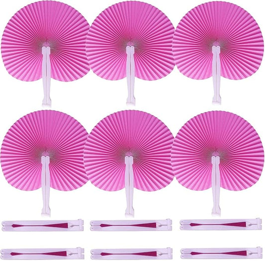 20 Pieces Pink Round Paper Fans | Foldable Handheld Fans by Bestage