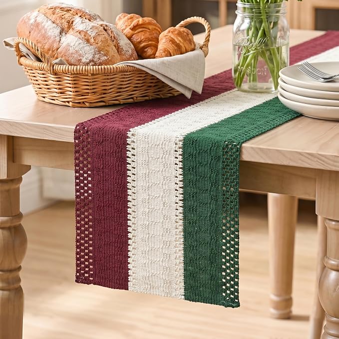 Artoid Mode Green Beige Red Farmhouse Rustic Table Runner 12x108 Inch | Holiday by ArtoidMode