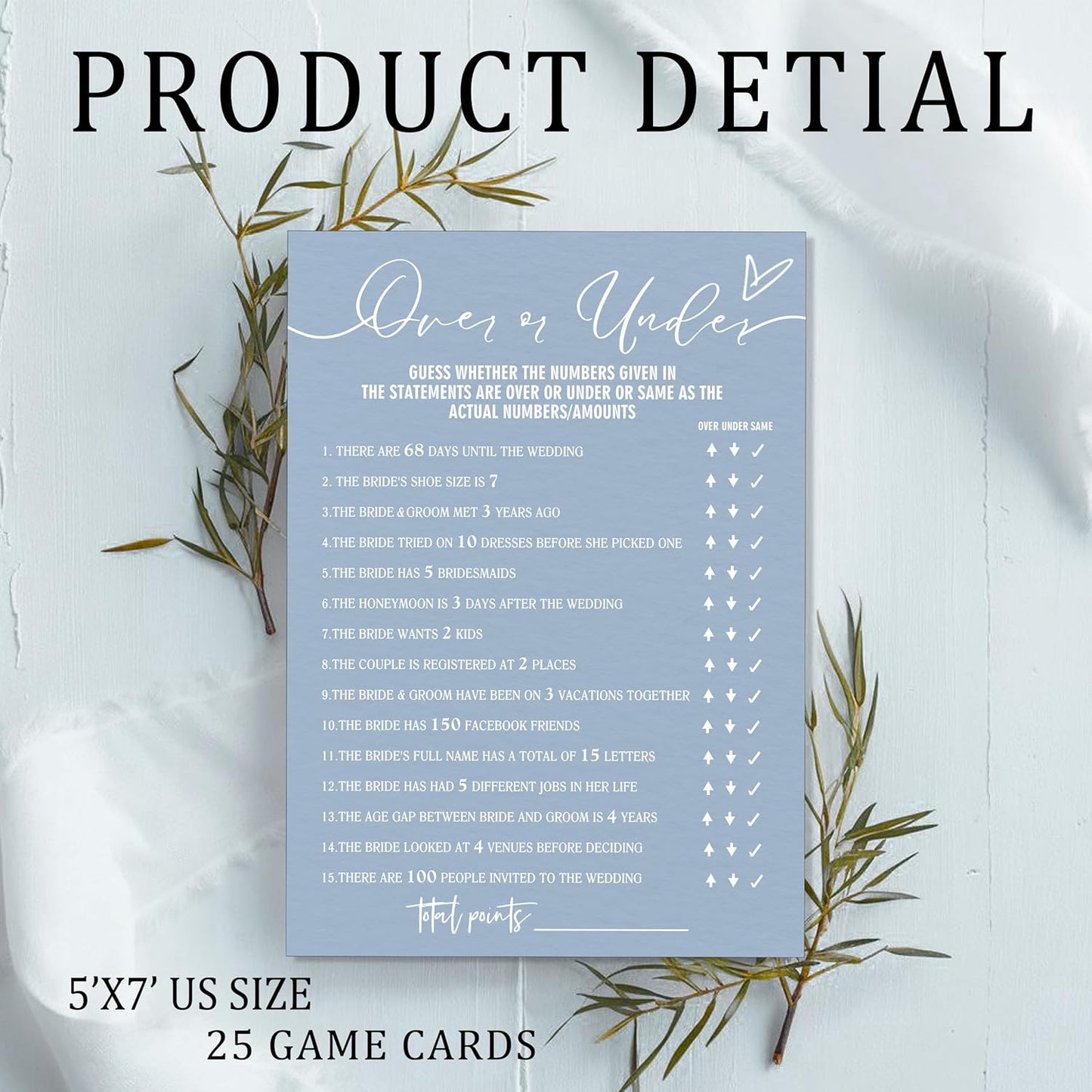 Fun Wedding Games Set - 25 Bridal Shower Games Cards, Wedding Game for Reception 25 Guest Cards (5 × 7 Inch), Minimalist White Newlywed Party Supplies - B13