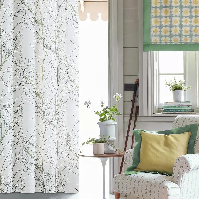FMFUNCTEX Linen Green White Semi Sheer Patio Curtains 84 Inch Long 1 Panel | - Image 2