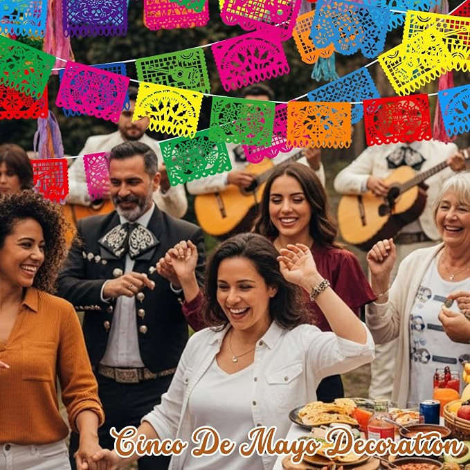 Boao 12 Packs 180 ft Mexican Party Decorations Fiesta Banner Plastic Papel - Image 7