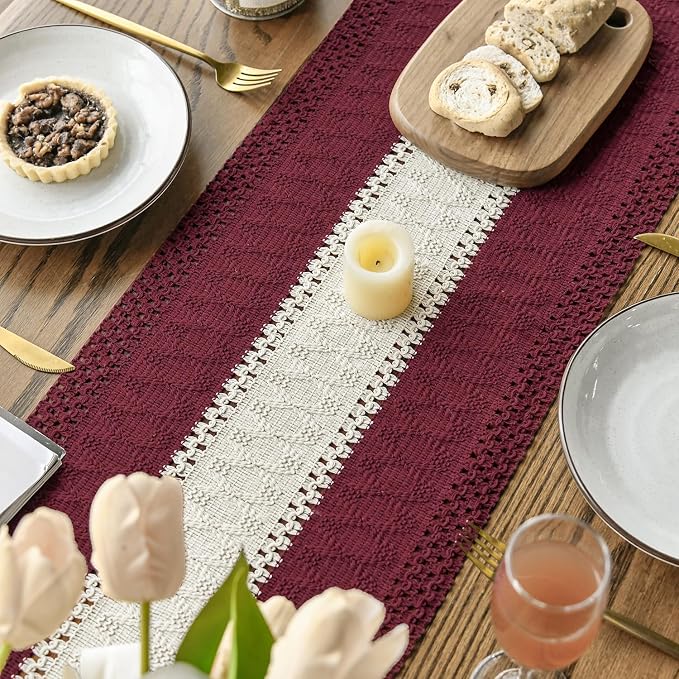 Artoid Mode Red Farmhouse Woven Table Runner 12x90 Inch | Holiday Rustic - Image 4