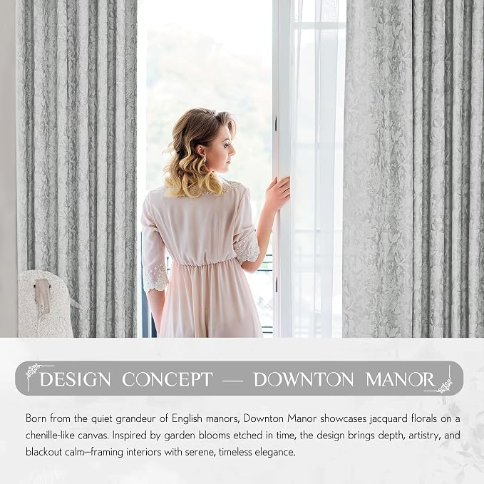 Beauoop Grey Floral Jacquard Blackout Curtains - Image 8
