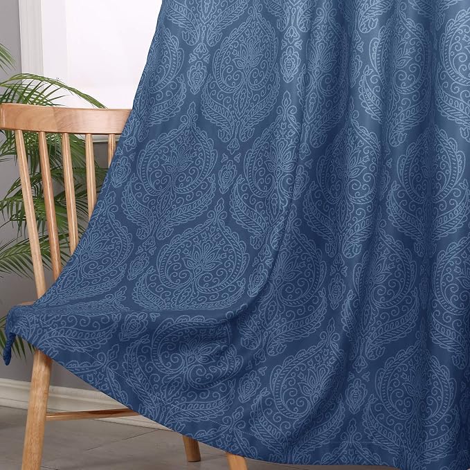 DWCN Navy Blackout Damask Curtains - Image 3