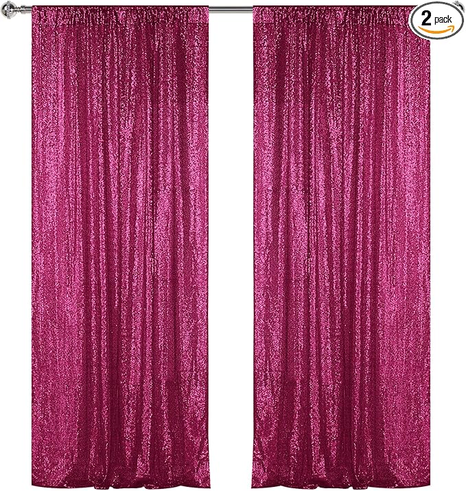 Sugargirl Fuchsia Sequin Backdrop Curtain 2 Panels 2FTx8FT Glitter Fuchsia by Sugargirl