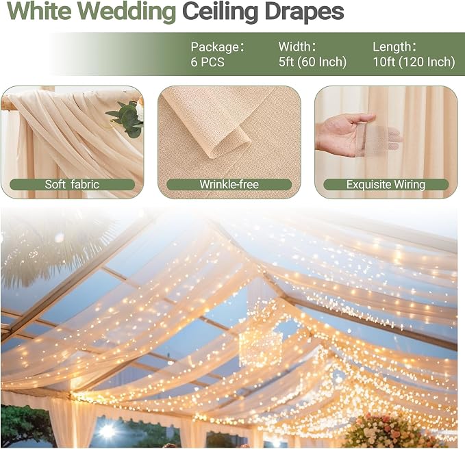 6 Panels Champagne Ceiling Drapes - Image 3