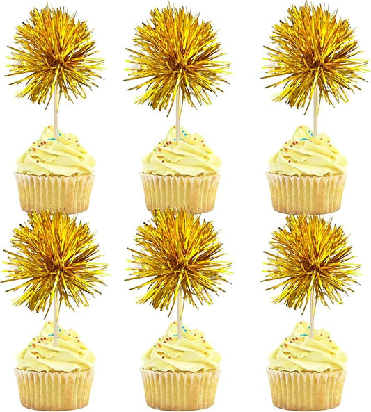 Gyufise 30Pcs Foil Firework Cupcake Toppers Sparkle Tinsel Cake Toppers Tinsel by Gyufise