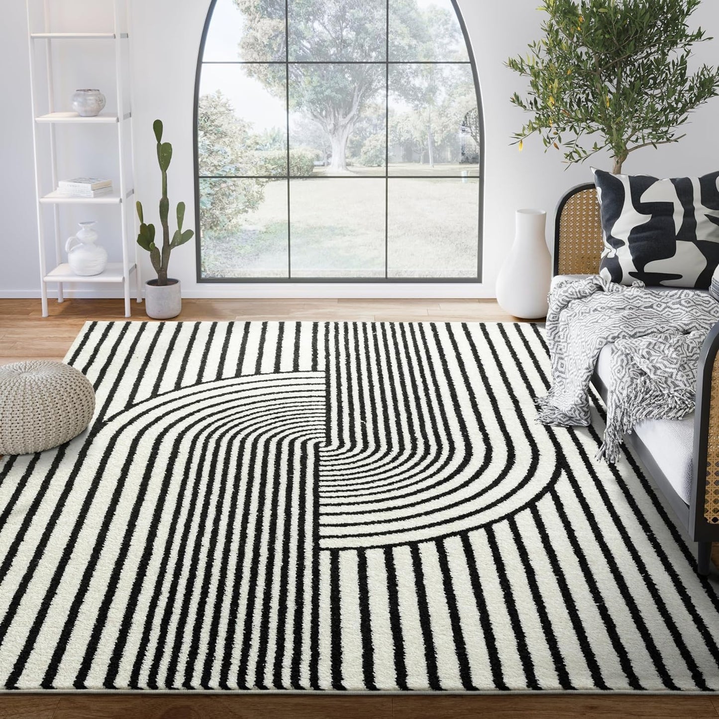Abani Rugs Nuevo NUE150A Beige Arch Pattern Knot Area Rug (Black, 9' x 12')