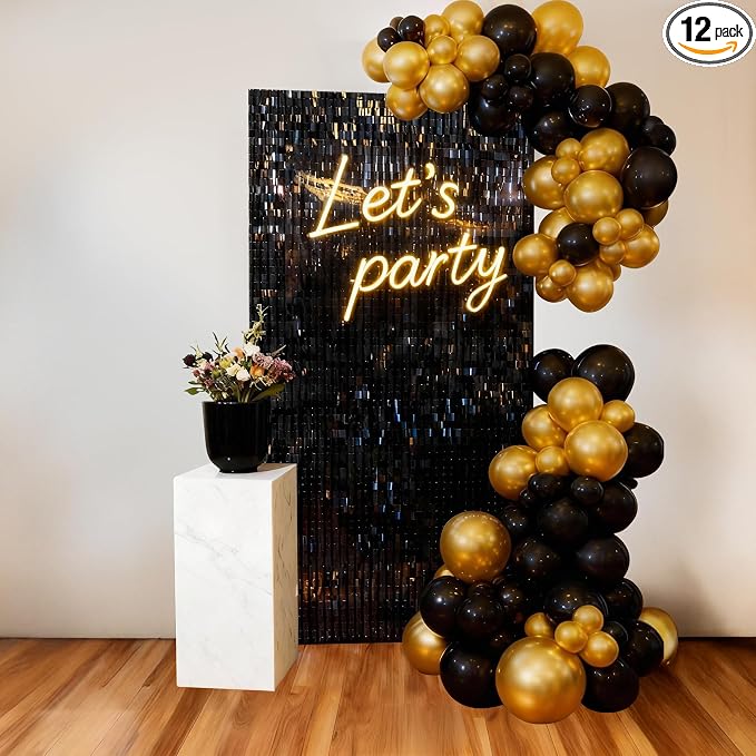 Black Shimmer Wall Backdrop 12 Panels Cover 4 x 3 Ft, Photo Backdrops by Zuaooz