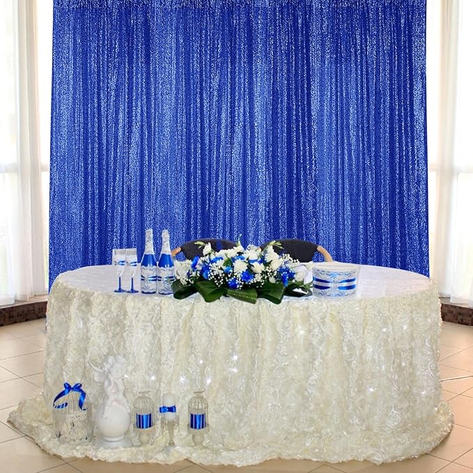 Sugargirl Royal Blue Sequin Backdrop Curtain 8FTx8FT Glitter Royal Blue - Image 2