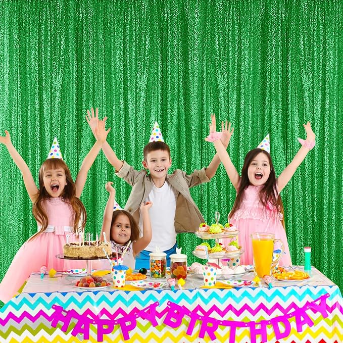 Sugargirl Grass Green Sequin Backdrop Curtain 4 Panels 2FTx8FT Glitter Grass - Image 3
