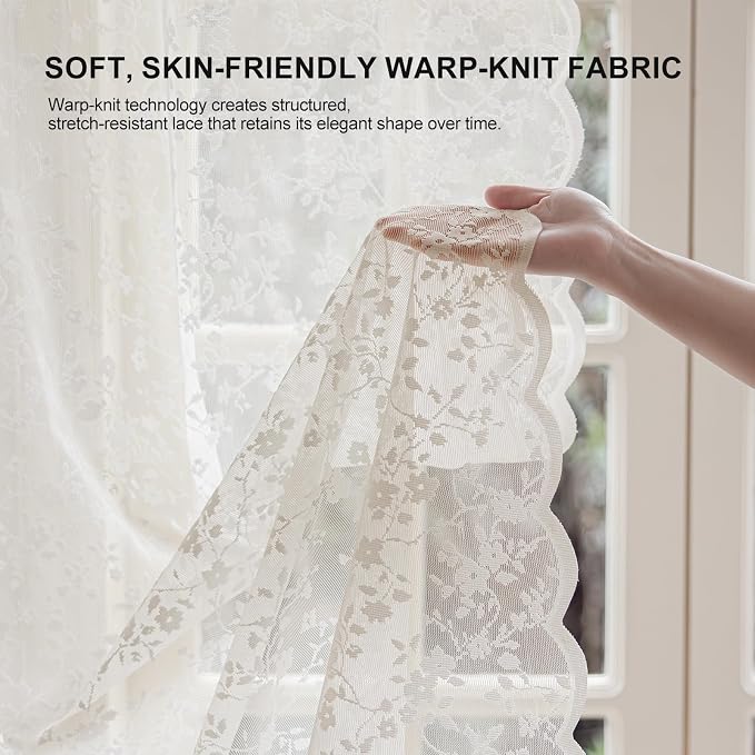 Anmao Vintage Lace Sheer Curtains 63 Inches Long - Image 4