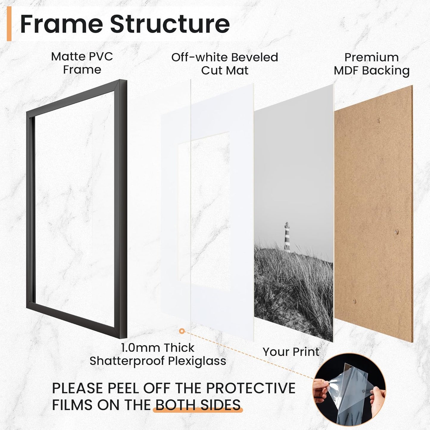 8x10 inch Picture Frame, 8x10 Photo Frames with 5x7 Removable Mat - High Definition Plexiglass - Vertical and Horizontal Display - Wall Hanging Frame - Black, 12 Pack