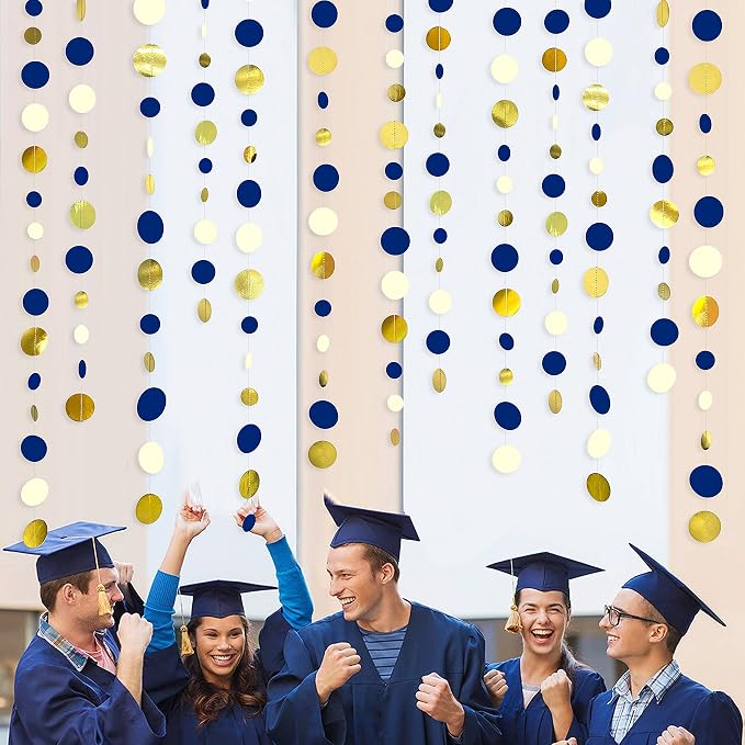 Navy Blue and Gold Circle Dots Garland Royal Blue Hanging Paper Polka Dot - Image 4