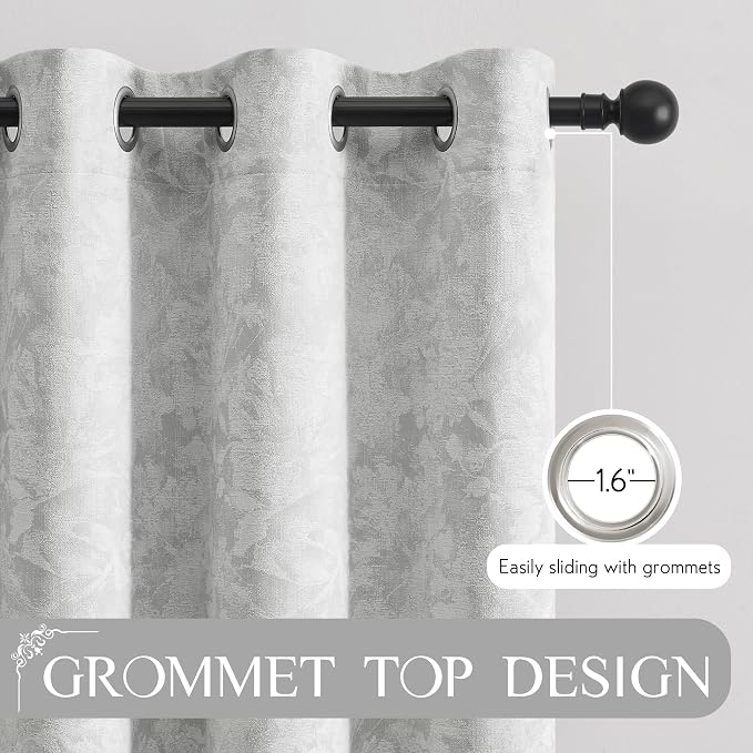 Beauoop Grey Floral Jacquard Blackout Curtains - Image 6