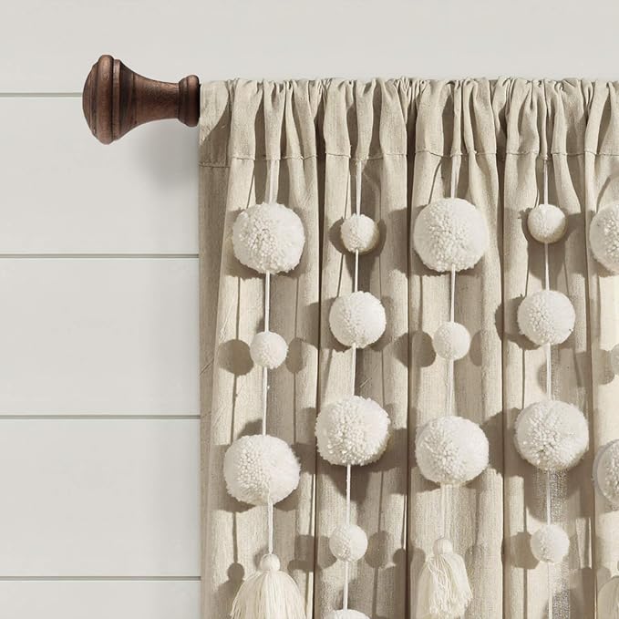 Lush Decor Boho Pom Tassel Window Curtain, 84 x 52 in, Dark Linen - Image 2