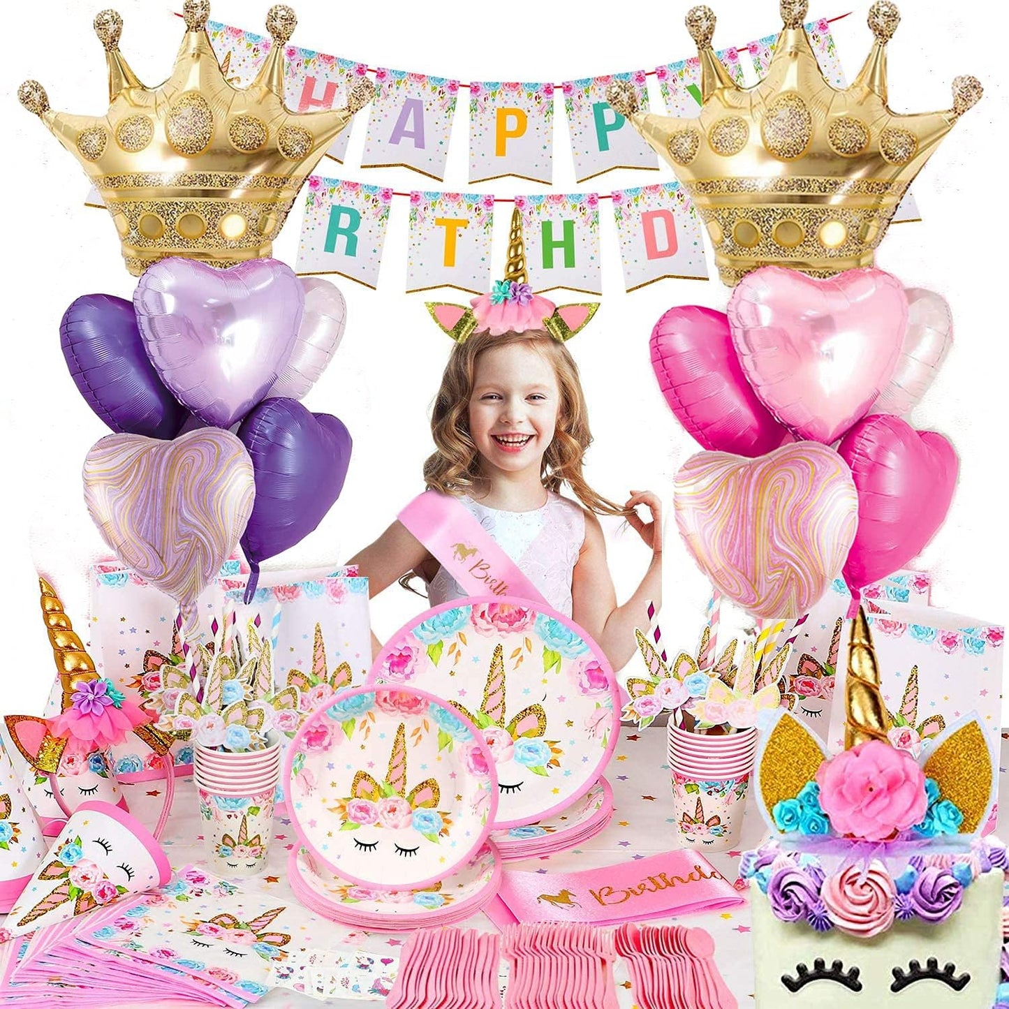 Purple Balloons Birthday Decorations，Gold Crown Princess Foil Balloons Set for Girls Women Party Decorations Baby Shower