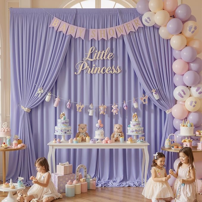 40ft x 10ft Wrinkle Free Lavender Backdrop Curtains - Image 5