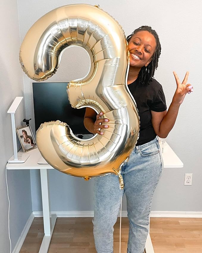 Light Gold Number 3 Balloon 40 Inch, 3rd Birthday Decorations Men Women | Foil - Image 2