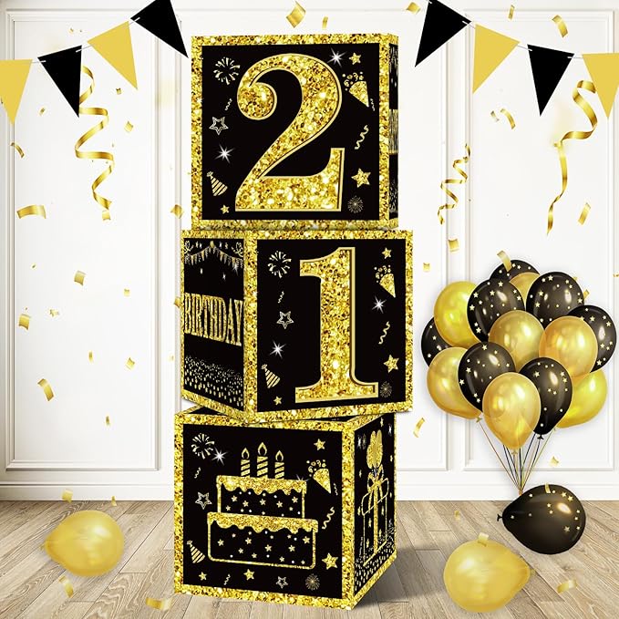 Eiurteao 3pcs Black Gold 21st Birthday Decorations Boxes by Eiurteao