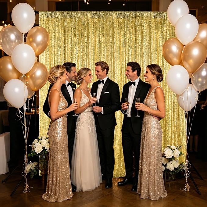 Hahuho Gold Sequin Backdrop Curtain, Party Decoration（2 Panels, 2FT x 8FT - Image 4