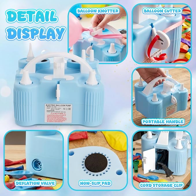 4-in-1 Electric Balloon Pump for All Balloons, Portable Dual Nozzle 600W Air - Image 6