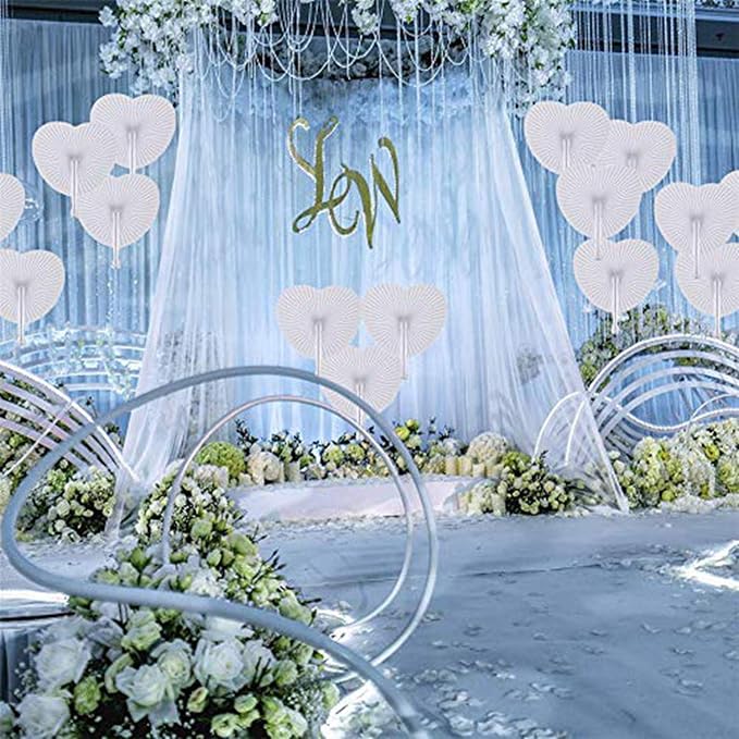 100 Pcs White Heart Paper Fans | Foldable Handheld Fans - Image 5