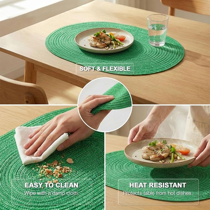 Placemats Set of 4, Woven Oval Braided Dining Table Mats | 12 x 17.5 Inch Size - Image 5