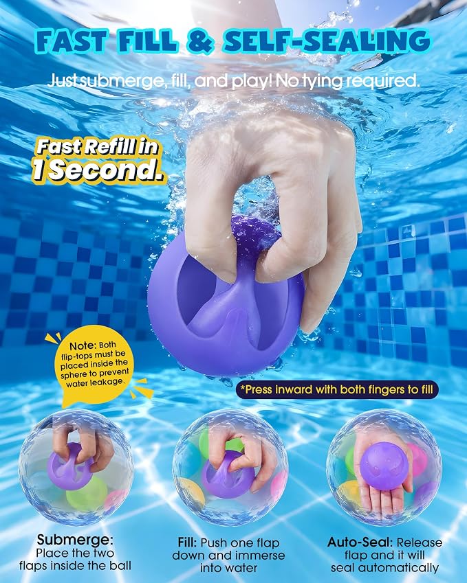 12PCS Reusable Water Balloons No Magnets, 100% Silicone Quick Fill Water Balls - Image 5