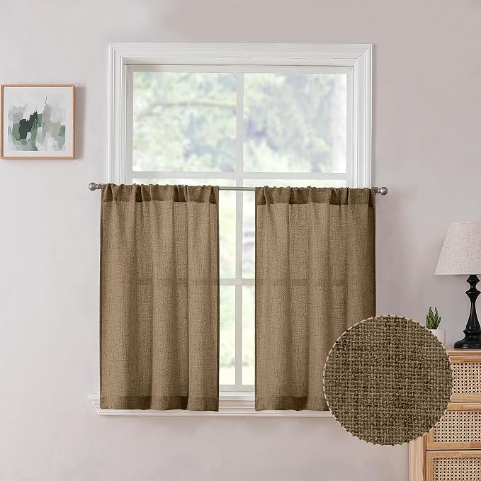 Tollpiz Short Linen Tier Curtains Rod Pocket Semi Sheer Half Kitchen Curtain by Tollpiz