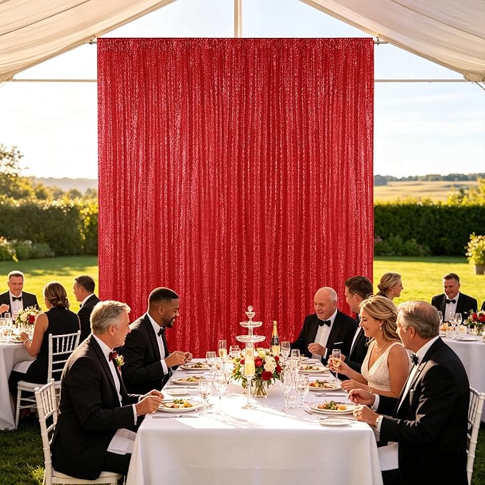 Hahuho Red Sequin Backdrop Curtain, 4 Panels, 2FT x 8FT | Glitter Backdrop - Image 8