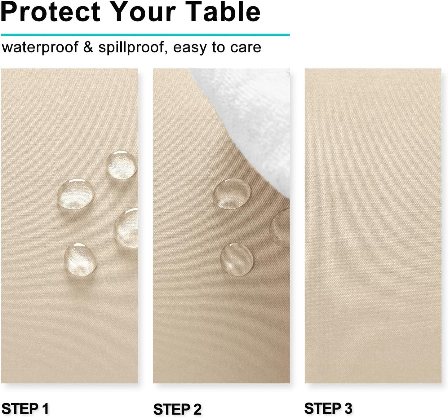 Hiasan Waterproof Tablecloth Rectangle - Washable Fabric Table Cloth for Dining Room Kitchen Birthday Party and Outdoor Use, Beige, 54 x 108 Inch