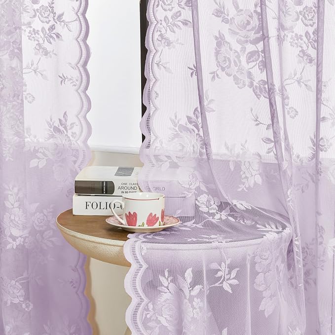 Light Purple Lace Curtains 84 Inches Long 2 Panels - Image 3